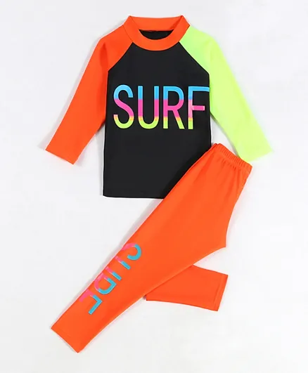 SAPS Surf Graphic Quick Drying Two Piece Swimsuit - Black/Orange/Green