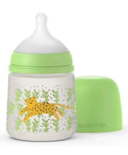 Suavinex - Wide-Neck Feeding Bottle with Physiological Teat (150 ml) - Jungle Green