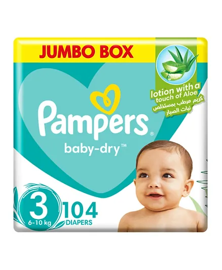 Pampers Baby-Dry Taped Diapers with Aloe Vera Lotion Size 3 - 104 Pieces