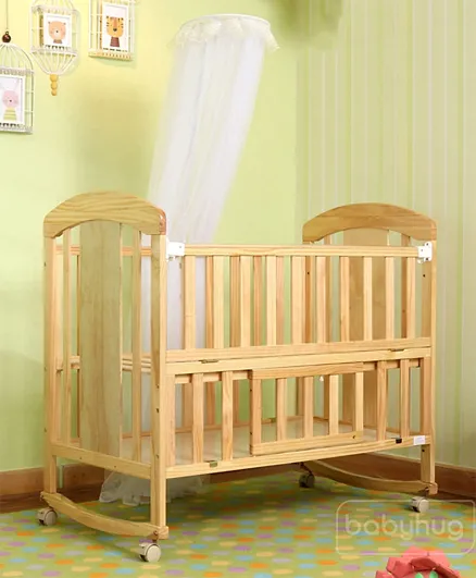 بيبي هاغ - سرير الأطفال فلورنس الخشبي الهزاز مع مساحة تخزين بلمسة نهائية طبيعية