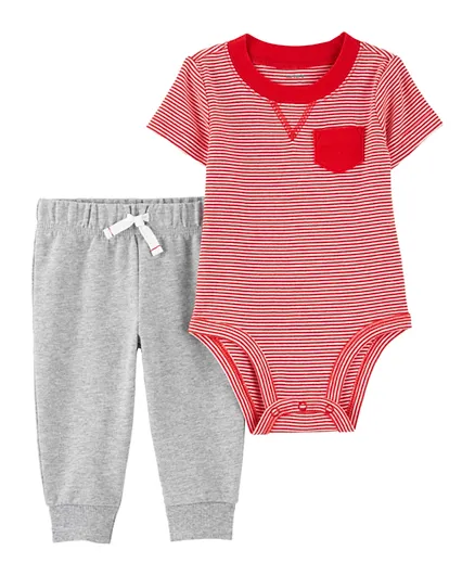 Carter's - 2 Piece Striped Bodysuit and Pants Set - Red