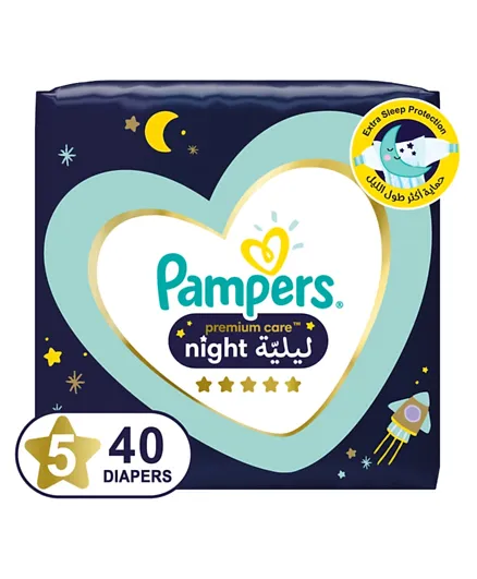 Pampers Premium Care Extra Sleep Protection Night Diapers Size 5 - 40 Pieces