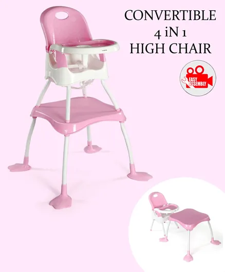Babyhug Urban 4 in 1 High Chair With 3 Point Safety Harness And Anti-Slip Base - Pink
