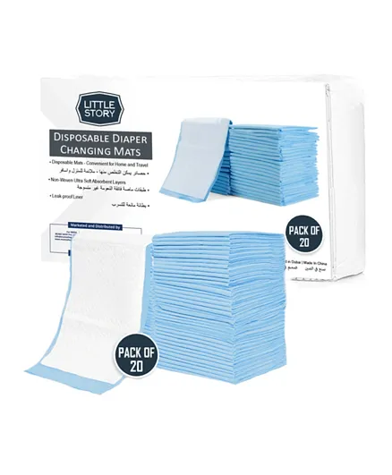 Little Story Blue Disposable Diaper Changing Mats - Pack of 20