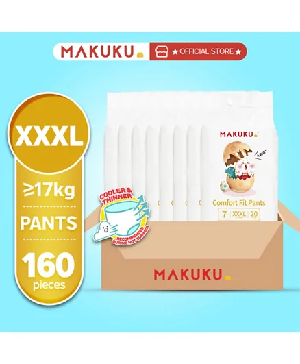 MAKUKU Baby Comfort Fit Diaper Pants Size 7  XXX-Large Jumbo Pack of 8 - 160 Pieces