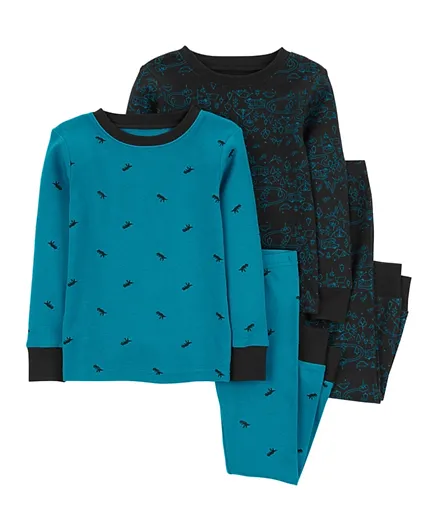 Carter's 4-Piece Dinosaur 100% Snug Fit Cotton Pajamas - Blue & Black