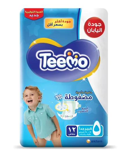 Teemo  Diapers, Size 5 Junior, 14 - 25 Kg, Saving Pack, 12 Count