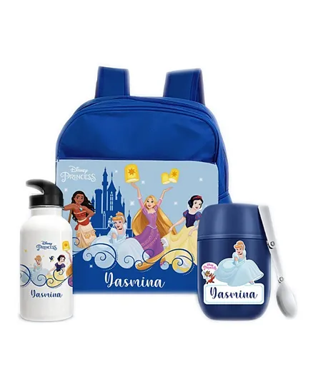 Essmak Disney Princess Personalized Thermos and Backpack Set Blue - 11 Inches