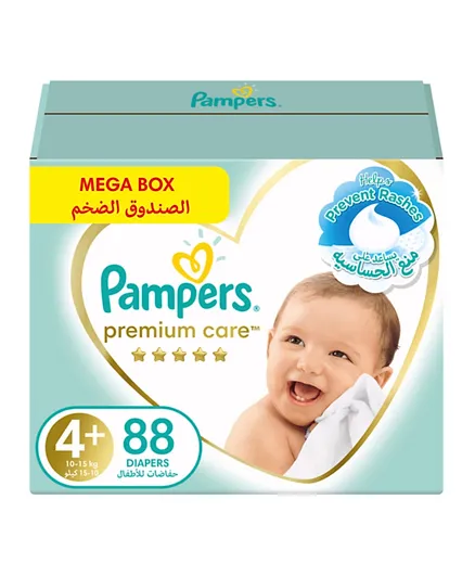 Pampers Premium Care Taped Diapers Mega Box Size 4+  - 88 Pieces