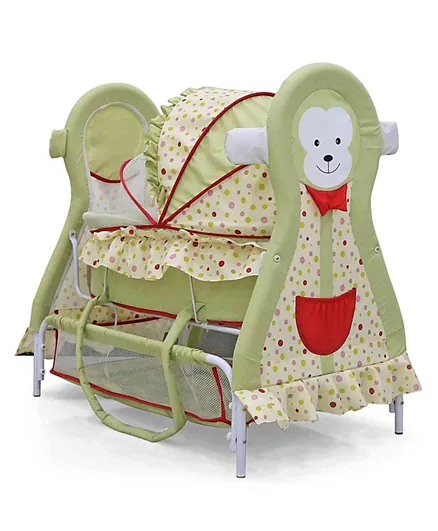 بيبي هاغ - سرير خشبي متأرجح بتصميم قرد مع ناموسية وعجلات - أخضر