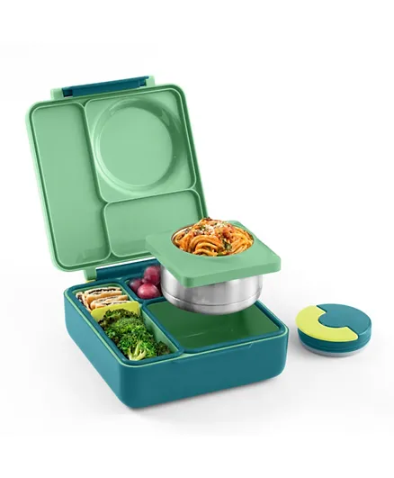 أومي بوكس - صندوق غداء بينتو للأطفال من الجيل الثاني مع برطمان معزول - أخضر