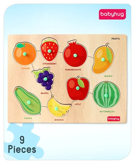 Babyhug Montessori Wooden Fruits Puzzle Multicolour - 9 Pieces