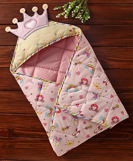 Babyhug Princess Premium Hooded Baby Swaddle Wrapper - Multicolor