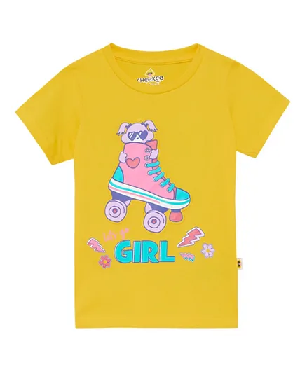 Cheekee Munkee Skater Girl Graphic T-shirt - Yellow