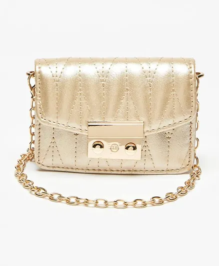 Flora Bella by ShoeExpress Textured Crossbody Bag with Detachable Chain Strap - Gold