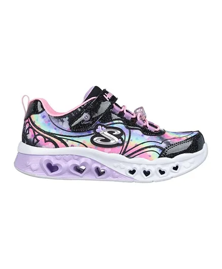 Skechers Flutter Hearts Groovy Swirl Light Up Shoes - Black/Pink/Purple