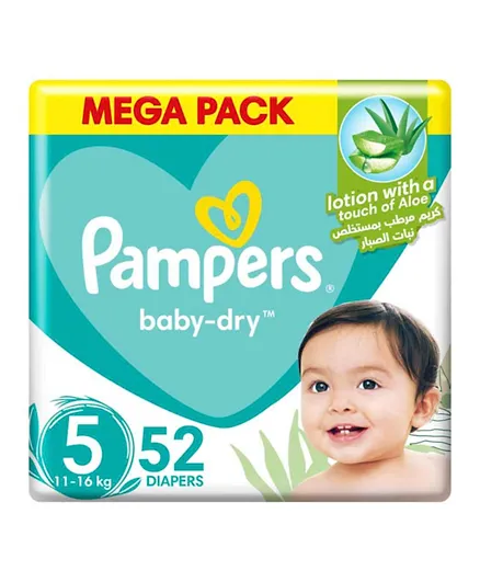 Pampers Baby-Dry Taped Diapers with Aloe Vera Lotion Mega Pack Size 5 - 52 Pieces