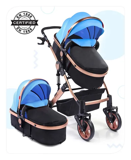 Babyhug Majestic Stroller and Carry Cot and Mosquito Net - Blue