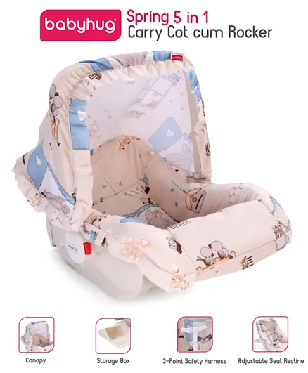 Babyhug Spring 5 in 1 Carry Cot with Rocker and Mosquito Net - Cream