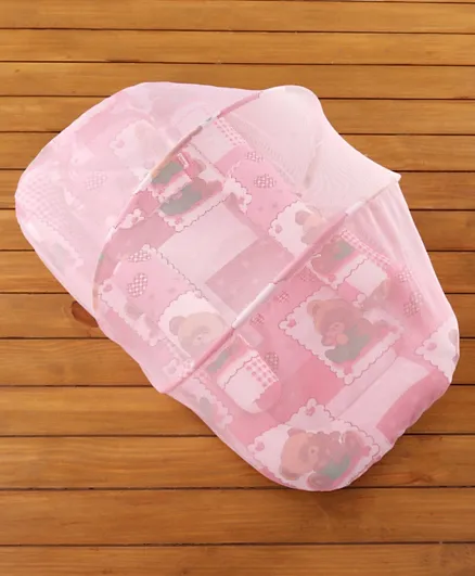 Babyhug Teddy Print Baby Jumbo Bedding Set With Mosquito Net - Pink