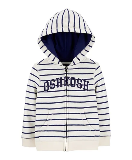 OshKosh B'Ghos Logo Striped Fleece Hoodie - White