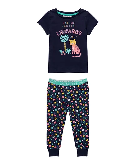 Minoti Girls 2Pc Leopards S/S Long Leg Pajama Set - Multicolor
