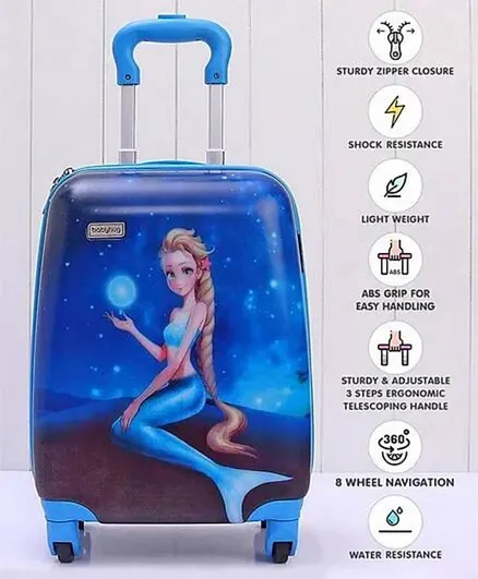 Babyhug Water-Resistant Kids Trolley Bag Mermaid Print - Blue