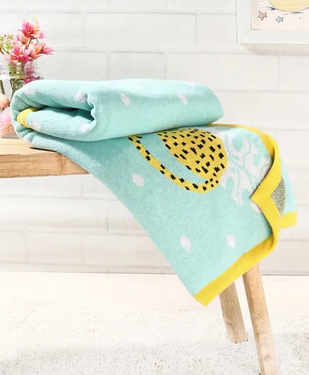 Babyhug Premium Knitted Cotton All Season Blanket Leopard Print - Sky Blue