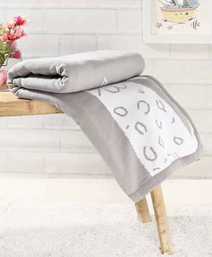 Babyhug Premium 100% Knitted Cotton All Season Blanket Kitty Print - Grey White
