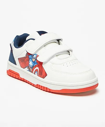 Marvel - Captain America Print Sneakers with Hook and Loop Closure - White