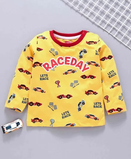 Babyhug - Full Sleeves Sweatshirt Racing Cars  Print - Yellow