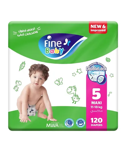 Fine Baby Diapers with Double Lock Technology Jumbo Pack Bundle Maxi Size 5 Pack of 3 - 120 Pieces
