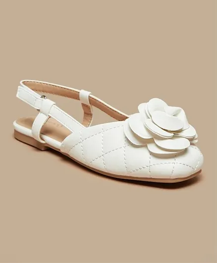 Little Missy - Floral Detail Slingback Ballerina Shoes - White