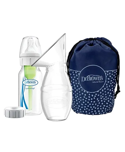 Dr Brown's Milk Flow Silicone Breast Pump with Narrow Options Plus Feeding Bottle & Travel Bag