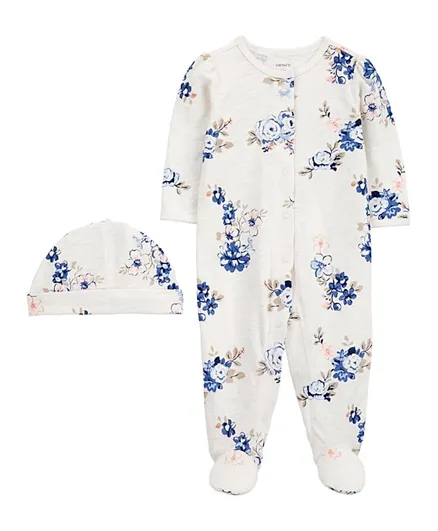 Carter's - 2-Piece Floral Snap-Up Sleep & Play with Cap Set - Ivory