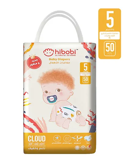 Hibobi -Ultra Soft Absorbent Diapers - Size 5 - 12-17Kg - 50Pcs