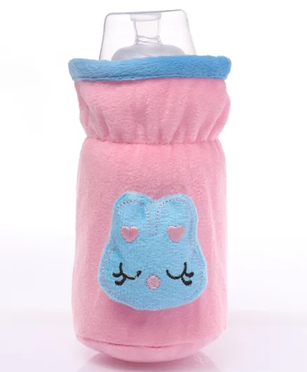 Babyhug Elasticated Neck Plush Bottle Cover Pink - Medium