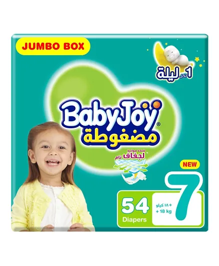 BabyJoy Compressed Diamond Pad, Size 7 3XL, 18+ kg, Jumbo Box, 54 Diapers