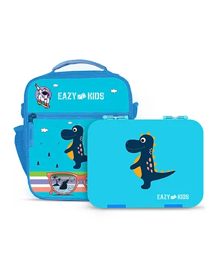 Eazy Kids - Bento Box with Insulated Lunch Bag Combo- Dino Blue