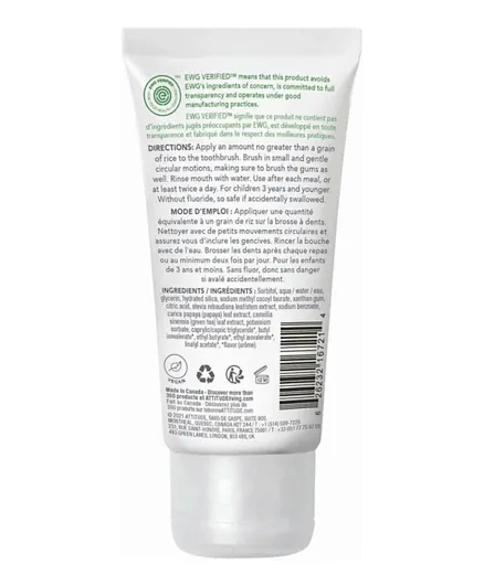 ATTITUDE Fluoride-Free Training Toothpaste for Baby and Child, Plant and Mineral-Based Ingredients, EWG Top Scoring, Vegan and Cruelty-free Baby Products, Strawberry, 75 grams
