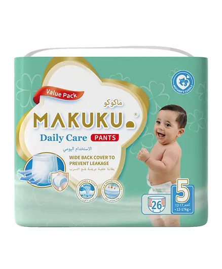 MAKUKU Wide Back Coverage Daily Care Pant Diapers Value Pack Size 5 - 26 Diapers