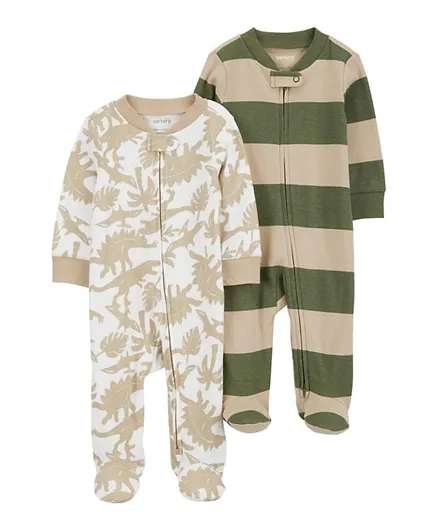 Carter's - 2-Pack Striped Zip-Up Sleep & Play Suit- Green/Tan