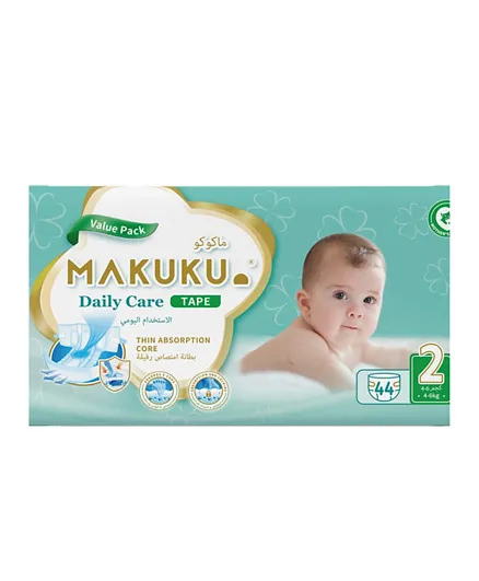 MAKUKU Thin Absorption Core Daily Care Tape Diapers Value Pack Size 2 - 44 Pieces