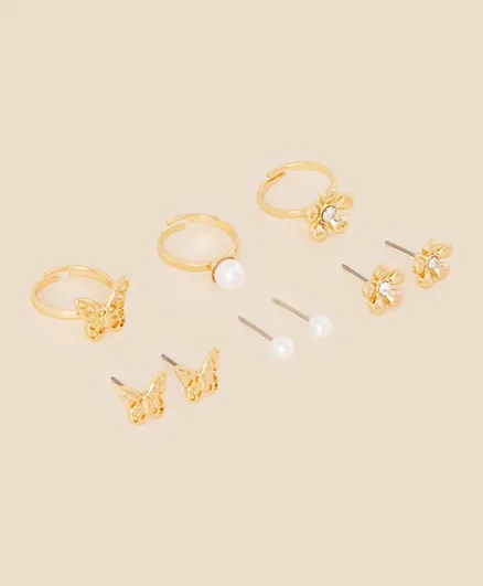 Monsoon Children Girls Pearl Stud and Ring Set - 6 Pieces