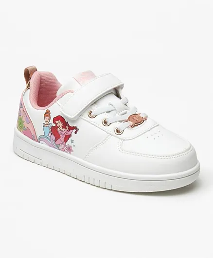 Disney - Princess Print Sneakers with Hook and Loop Closure - White