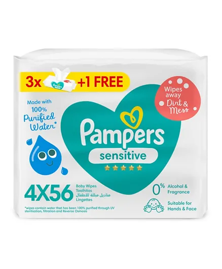 Pampers Sensitive Protect Baby Wipes with 100% Purified Water Monthly Saving Pack - 224 Pieces