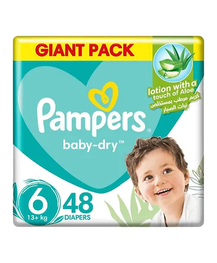Pampers Baby-Dry Taped Diapers with Aloe Vera Lotion Giant Pack Size 6 - 48 Pieces