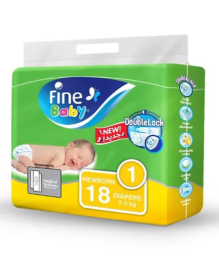 Fine Baby - Diapers DoubleLock Technology Size 1 Small 2-5kg - 18pcs