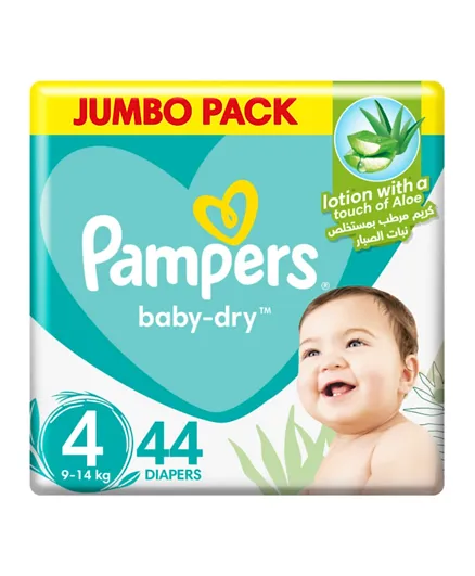Pampers Baby-Dry Taped Diapers with Aloe Vera Lotion Jumbo Pack Size 4 - 44 Pieces