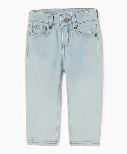 Zippy Full Length Button Closure Jeans - Light Blue